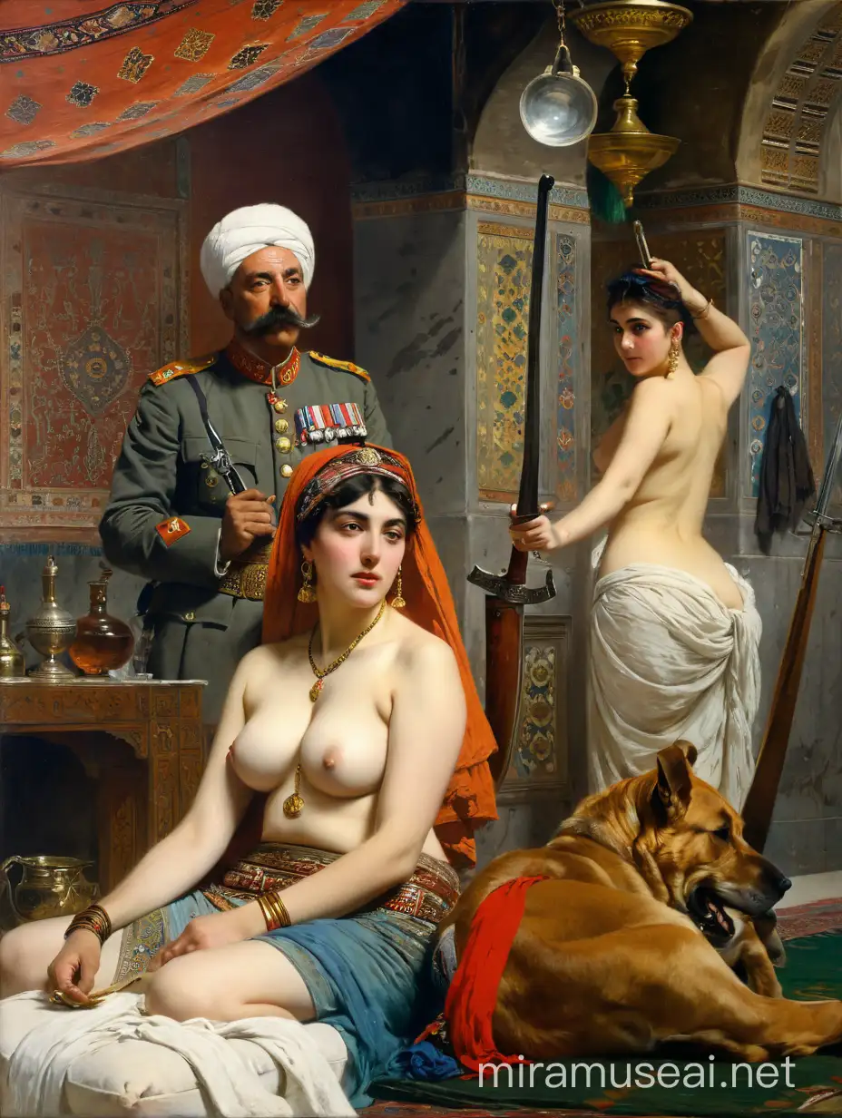 Turkish Bath Scene with Naked Odalisque and Military General