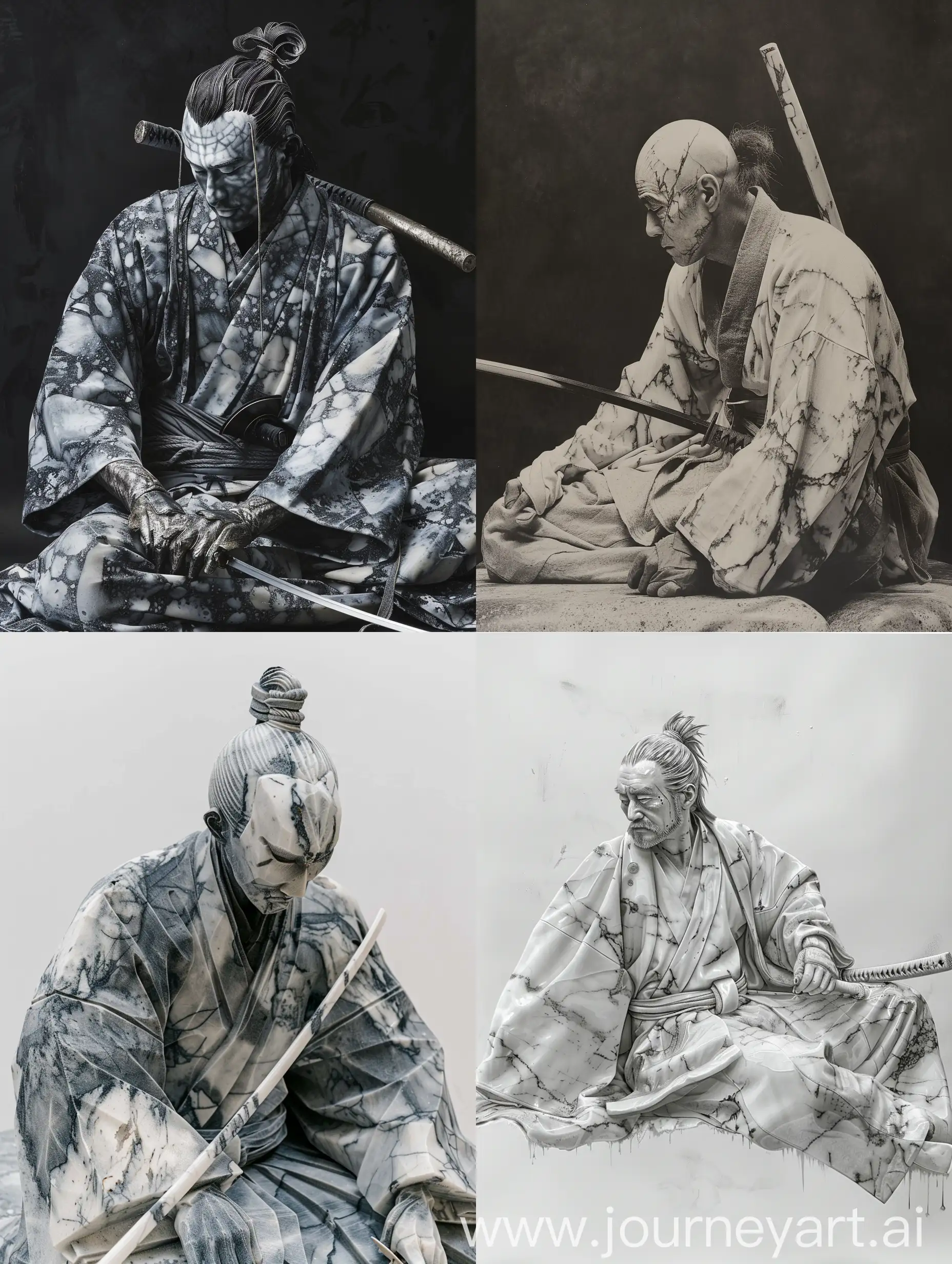 Samurai-Resting-with-Marble-Clothing-Artwork