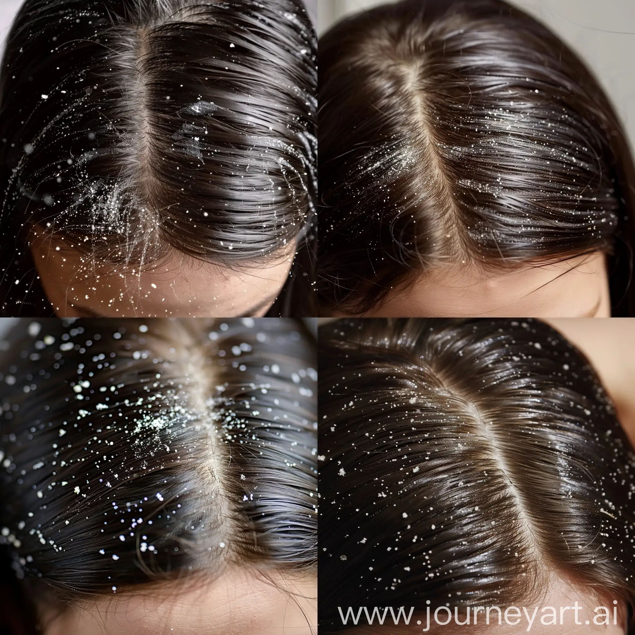 Closeup-of-Woman-Displaying-Dandruff-in-Her-Hair