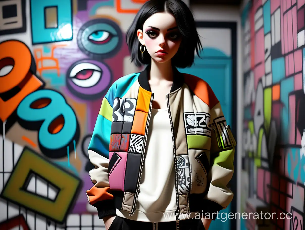 graffiti patchwork bomber jacket in shop "Gaze Catcher"
