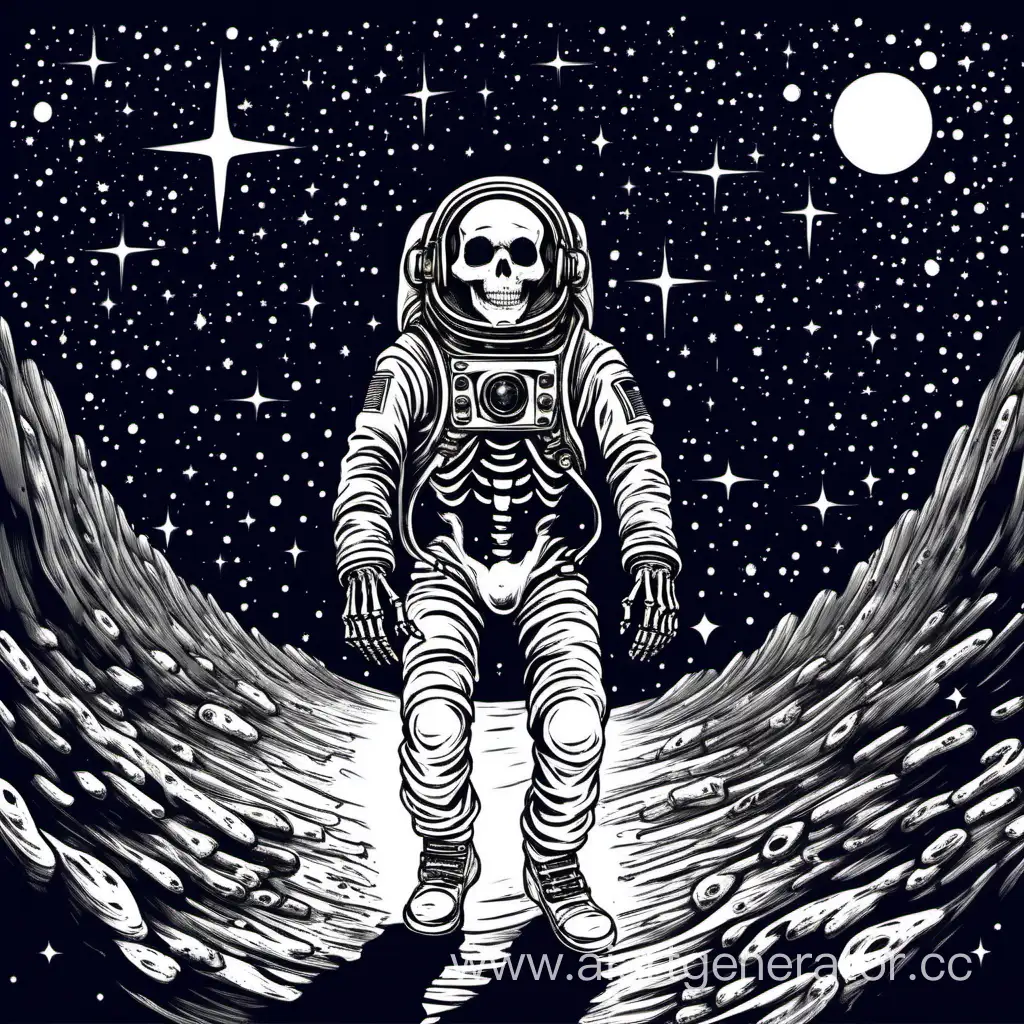Скелет-космонавт на фоне звезд