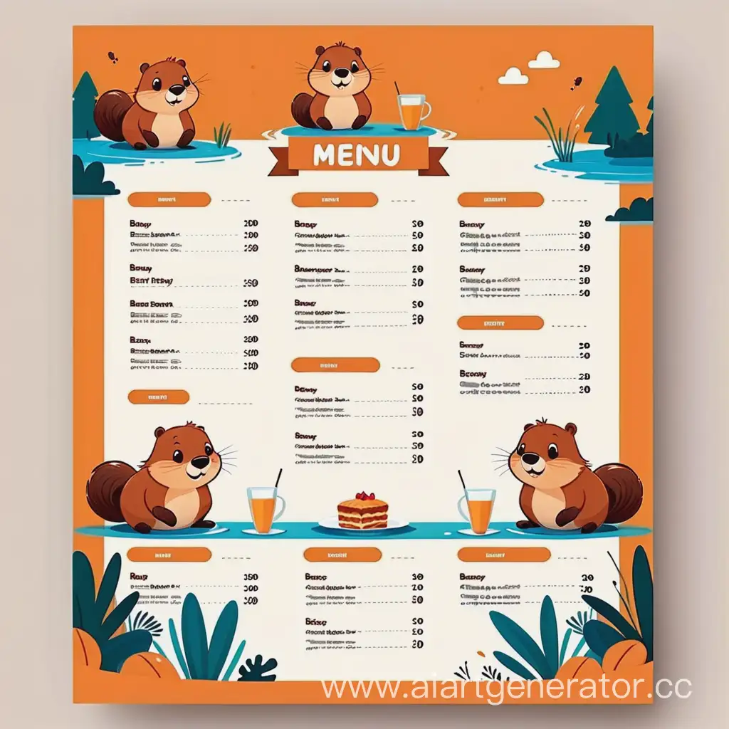 Minimalist-Childrens-Menu-Design-with-Cartoon-Beavers