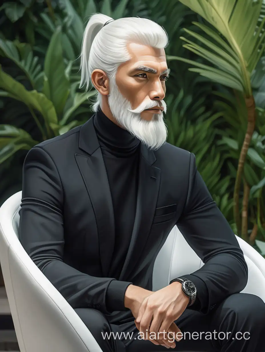 Businessman-with-Sleek-White-Hair-Sitting-in-Balis-Tranquil-Ambiance