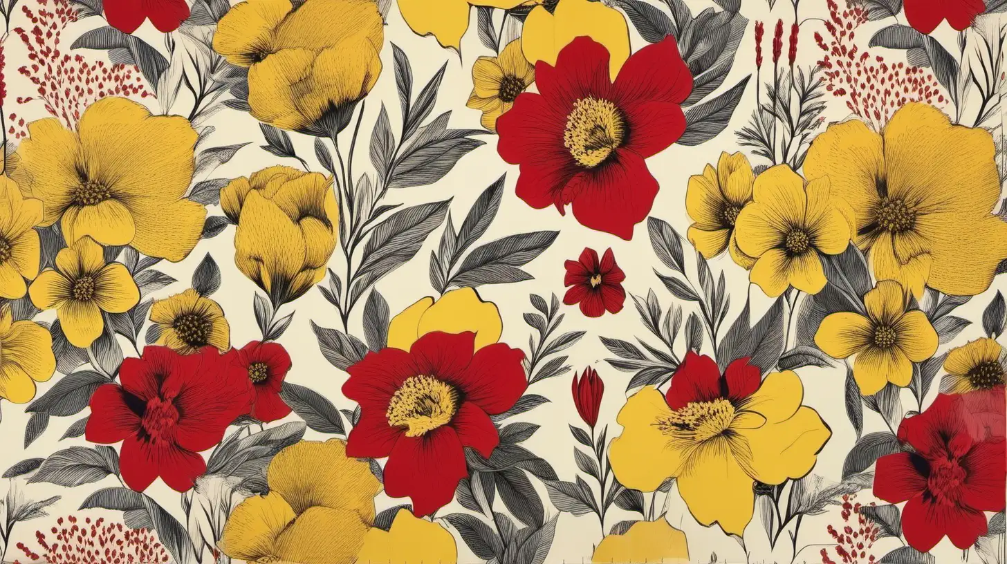 Vibrant Yellow and Red Floral Print in a Spacious Setting
