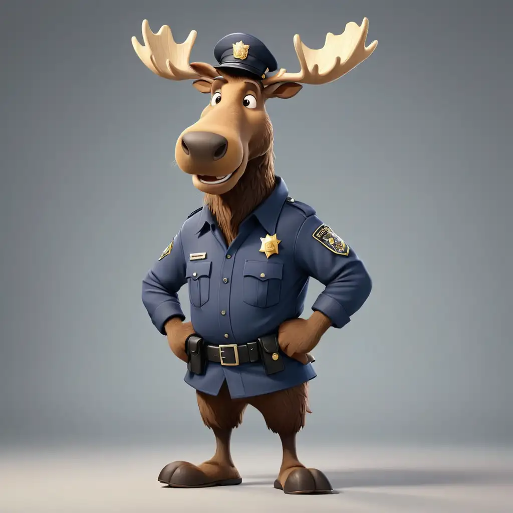 a funny Moose in cartoon style in full body in Police clothes with clear background