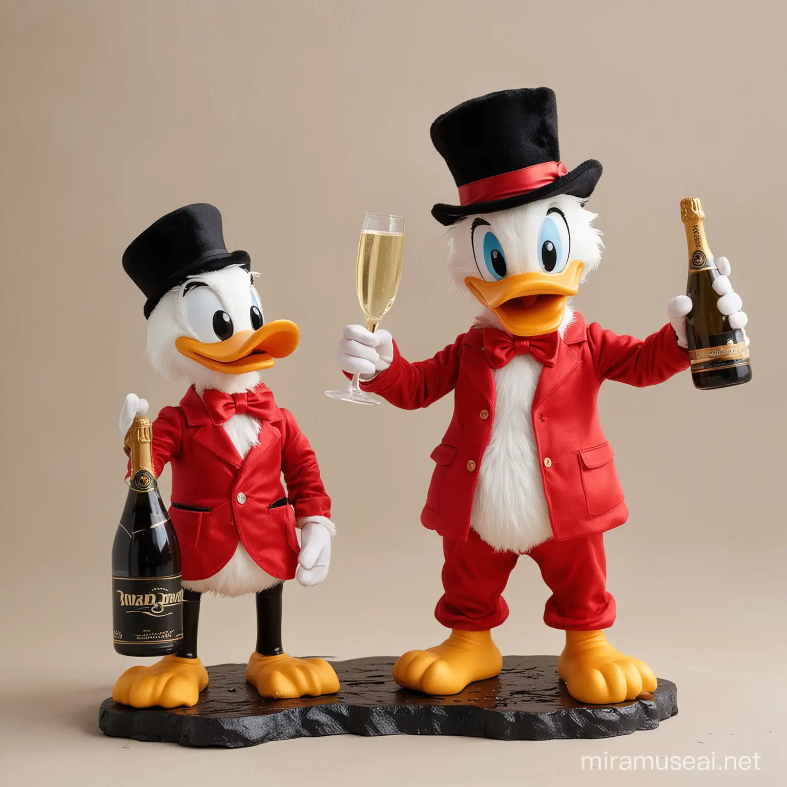 Donald Duck and Uncle Scrooge Celebrate with Champagne in Oil Bath