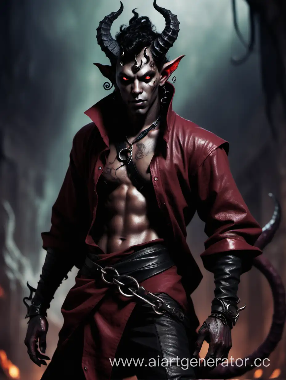 Mysterious-Young-Tiefling-Man-with-Horns-and-Dark-Red-Skin-in-Tattered-Clothing