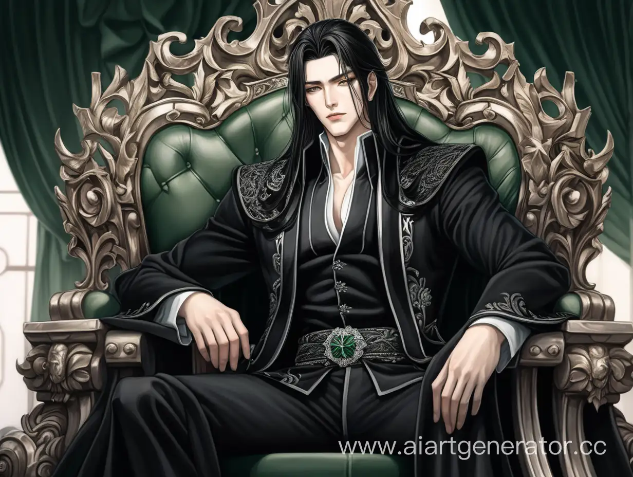 Arrogant-King-on-His-Throne-Manhwa-Style-Portrait-with-Luxurious-Black-Attire