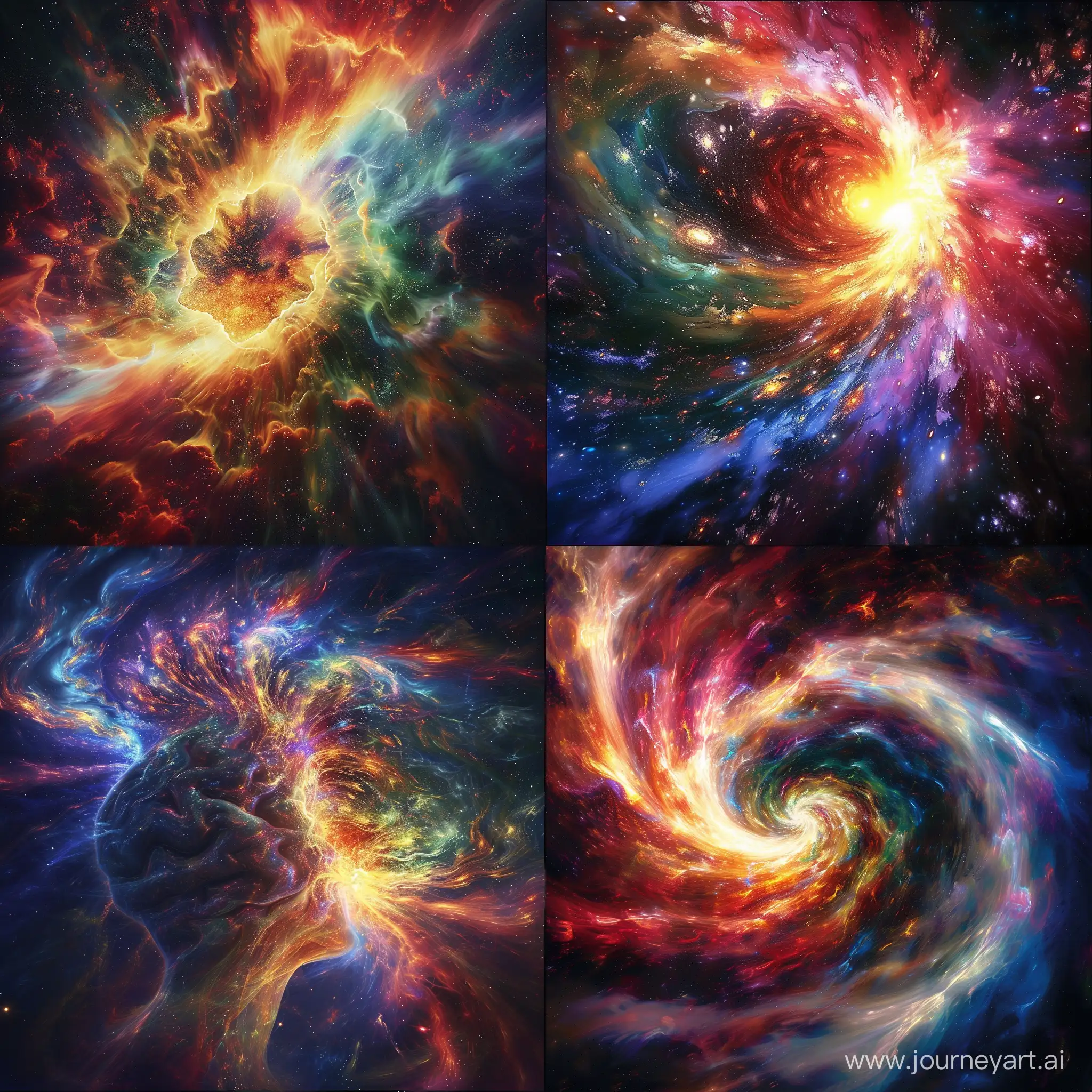 a breathtaking, incredibly detailed image of a vast and magnificent cosmic brain radiating brilliant, otherworldly colors from the heart of the cosmos. Let the swirling cosmic hues blend seamlessly and exude a sense of wonder and awe, captivating the viewer with the immensity and beauty of the universe encapsulated within this celestial brain --q 5