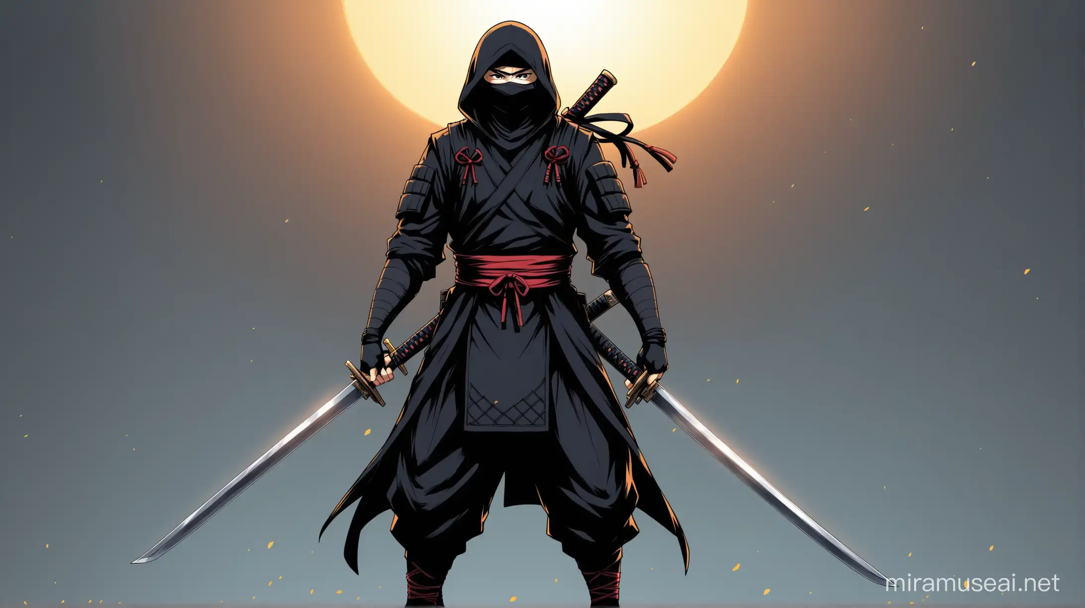 Ninja Black, sword on back, standing