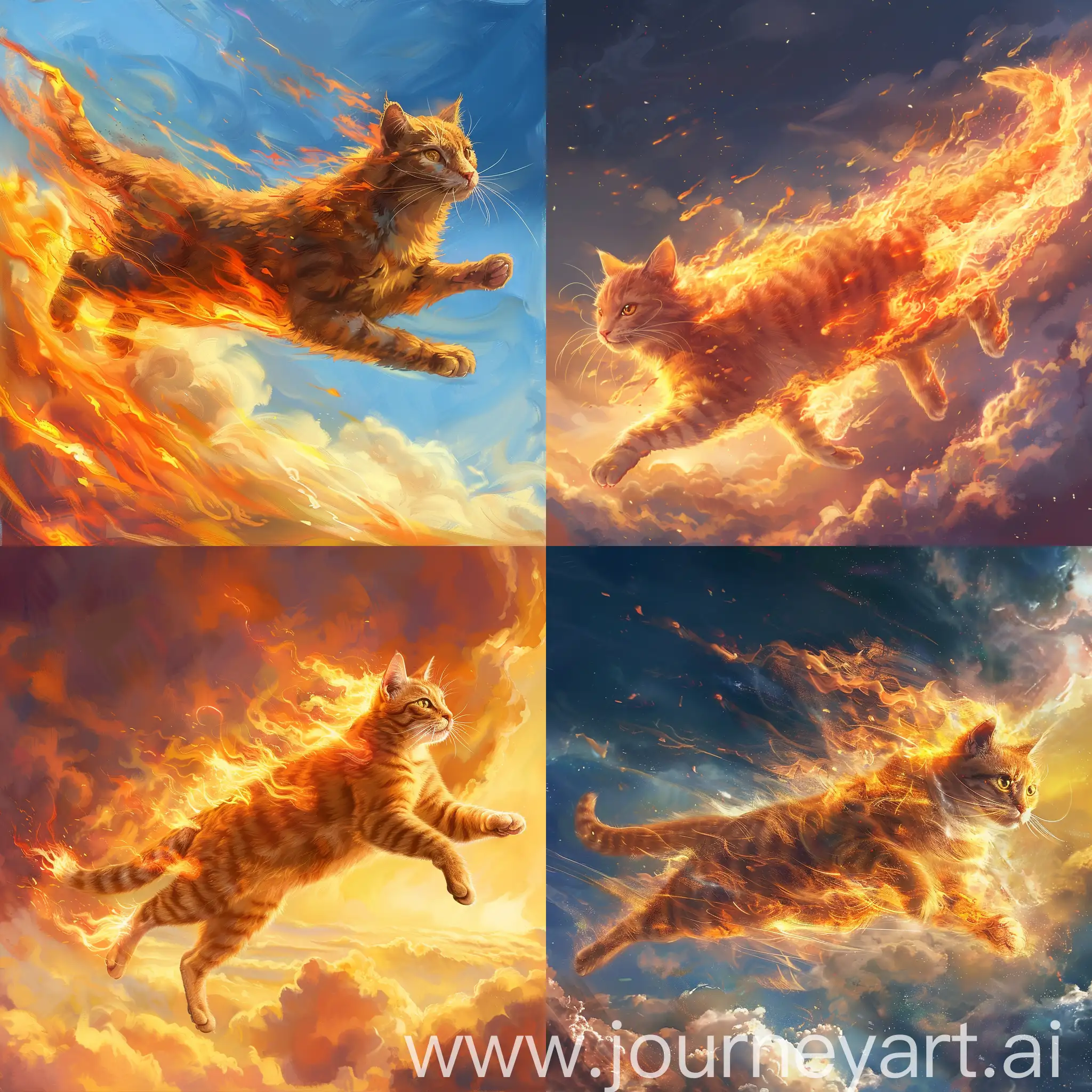 Fire cat running the sky