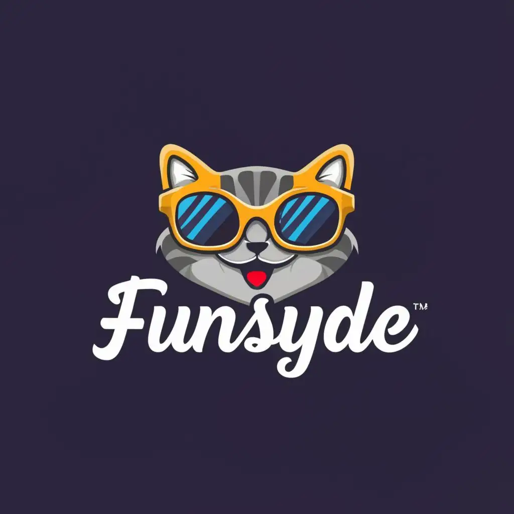 a logo design,with the text "Funsyde", main symbol:smiling cat with sunglasses,complex,be used in Entertainment industry,clear background
