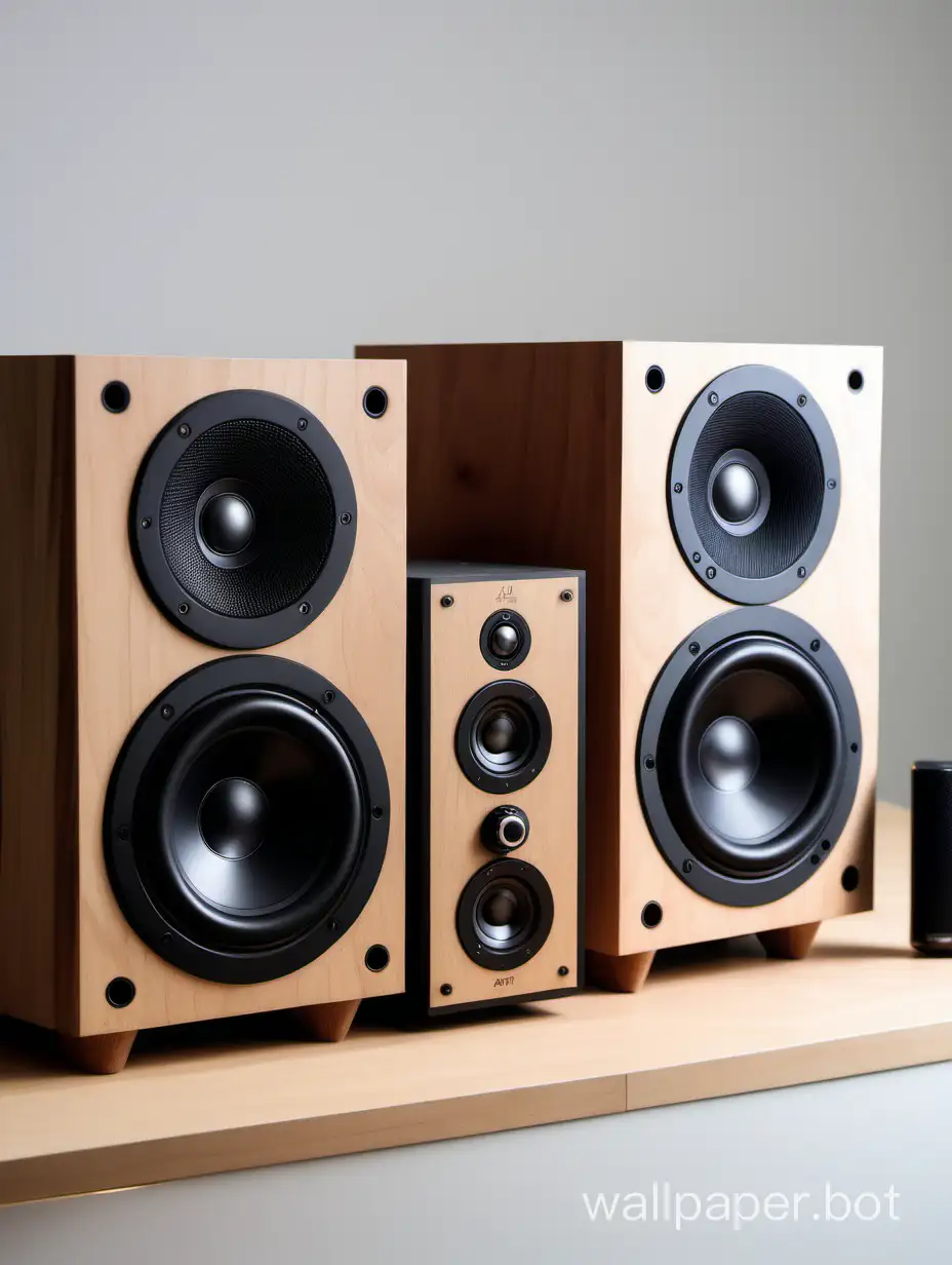 A music system, rectangular wooden housing, built by an mp3 Bluetooth speaker module., two 10-watt Stereo speakers placed vertically on the right side.