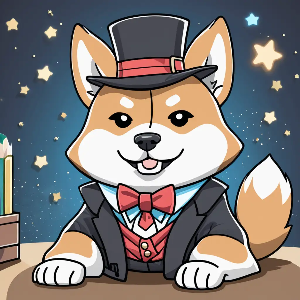 Can you give me a Shiba Inu that looks like a magician in comic style
