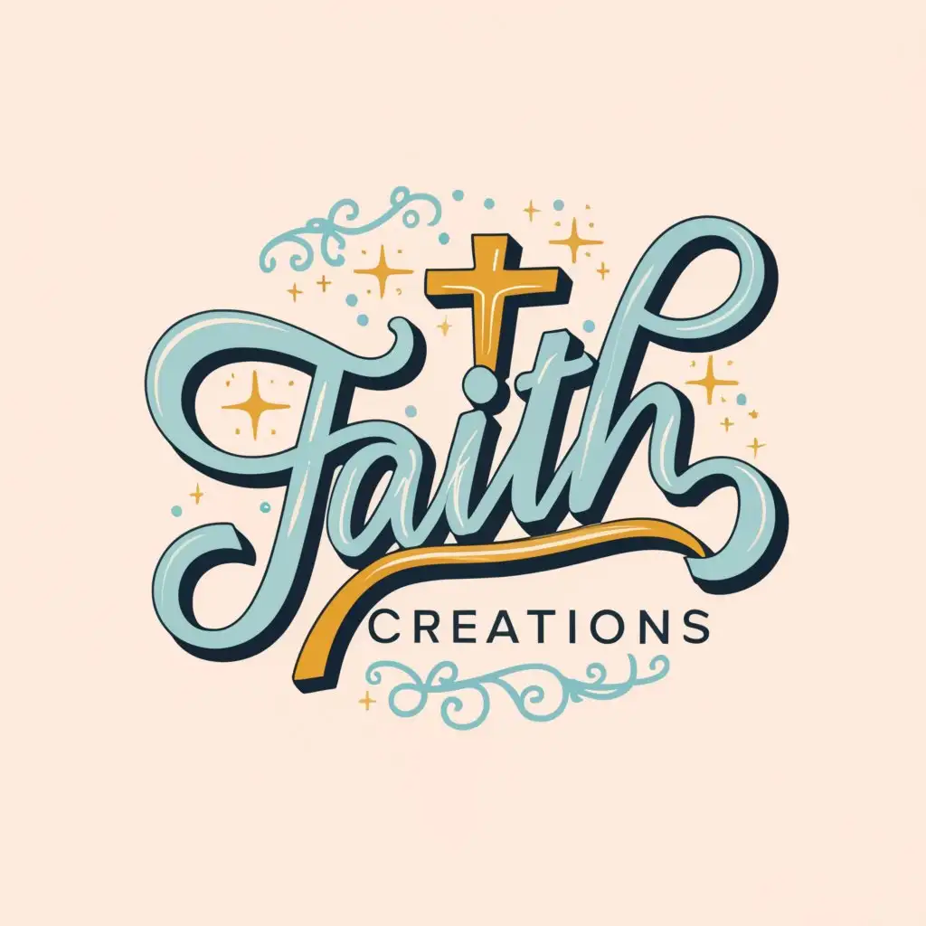 a logo design,with the text "FAITH CREATIONS", main symbol:Cursive f bright colors retro style,Moderate,be used in Religious industry,clear background
