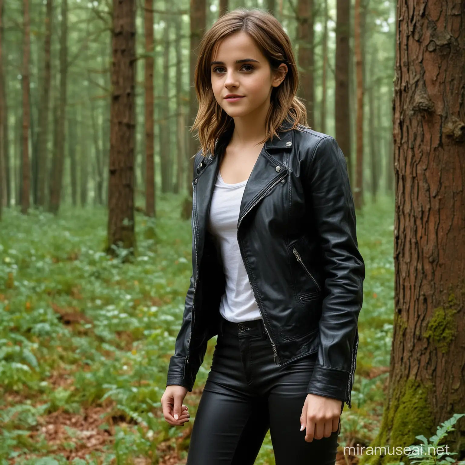 Emma Watson in Leather Stylish 18YearOld Stands Amidst Forest