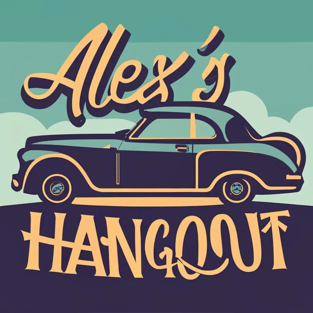 logo, A fancy car, with the text "Alex's Hangout", typography