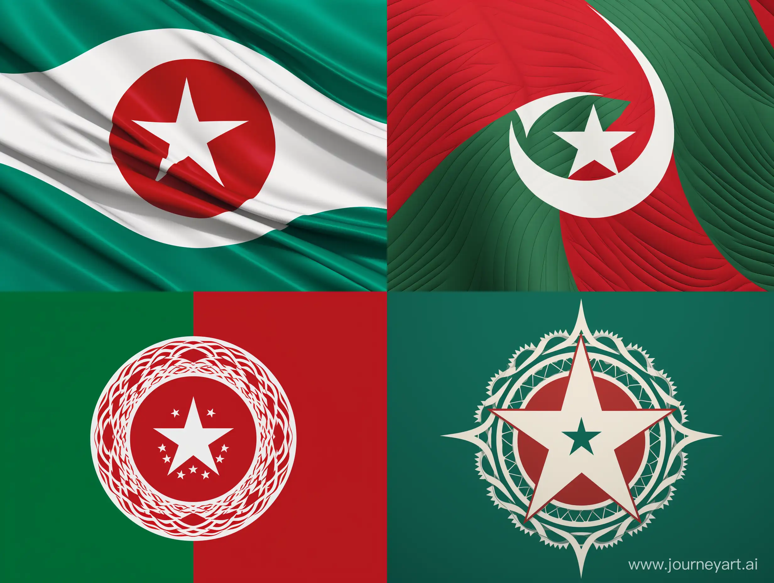 Drapeau design unique incluant un mélange de drapeau algérien, marocain et tunisien. Un drapeau unique et futuriste 