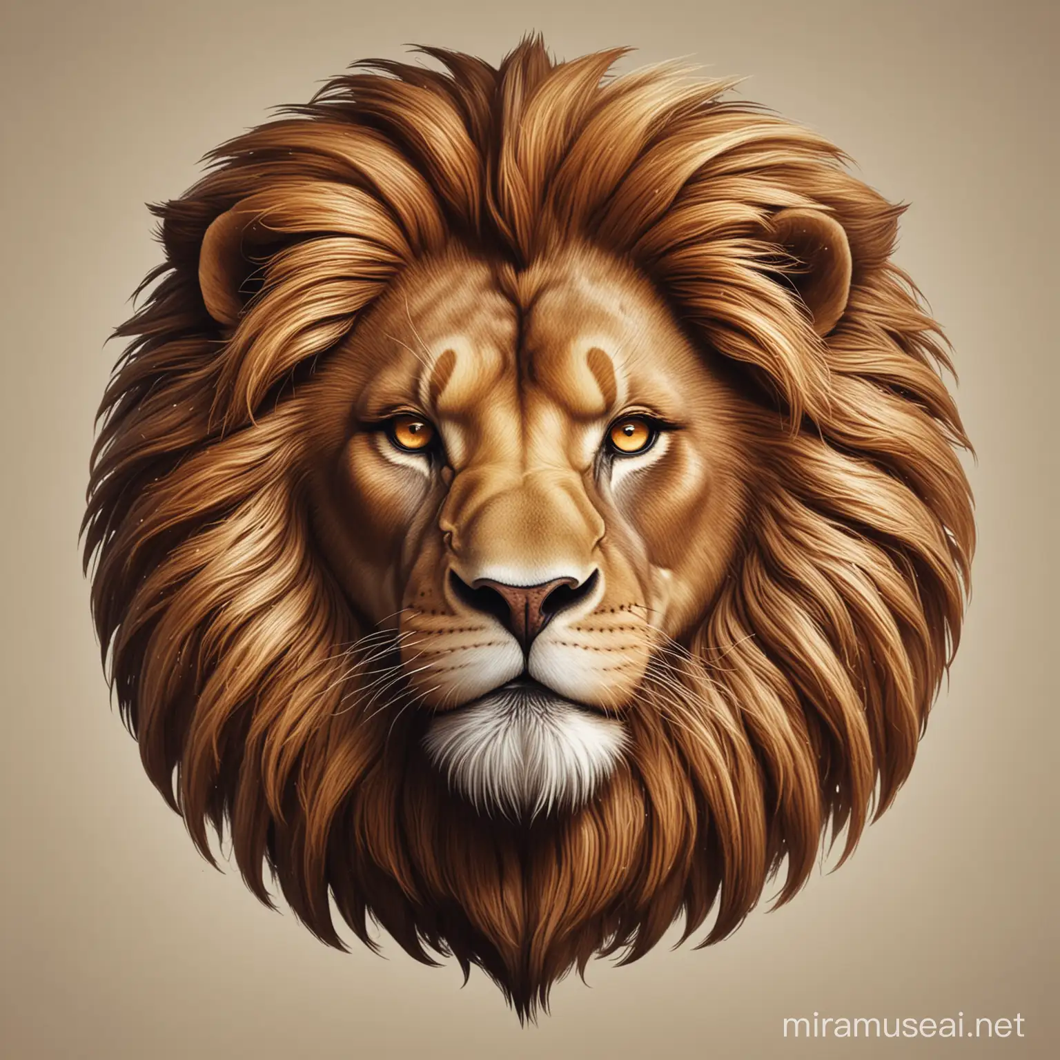 realistic lion logo, illustration powerful and majestic lion  face focusing on its regal eyes and mane. clean and modern look with a striking visual impact that captures the essence of royalty. Expression and Impact: Ensure the lion’s expression and stance convey awe and respect, embodying the group’s ethos of strength and principle.