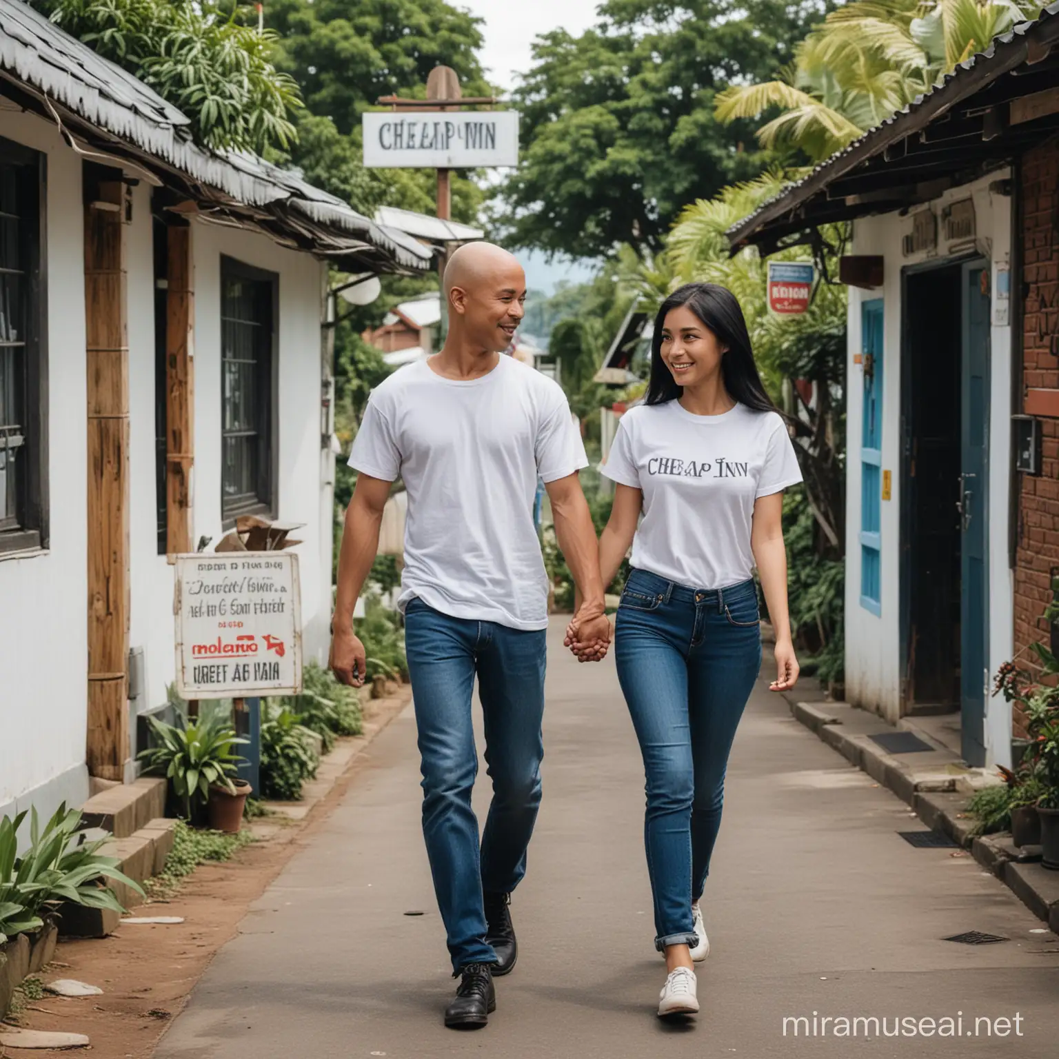 Indonesian Couple Walking to Budget Inn Hand in Hand