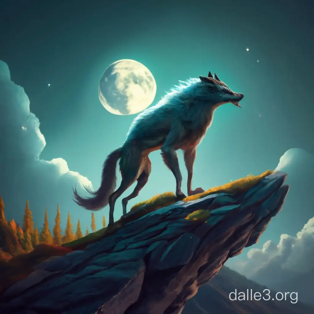 Werewolf on a cliff, night, moon, ultrarealistic, high resolution 