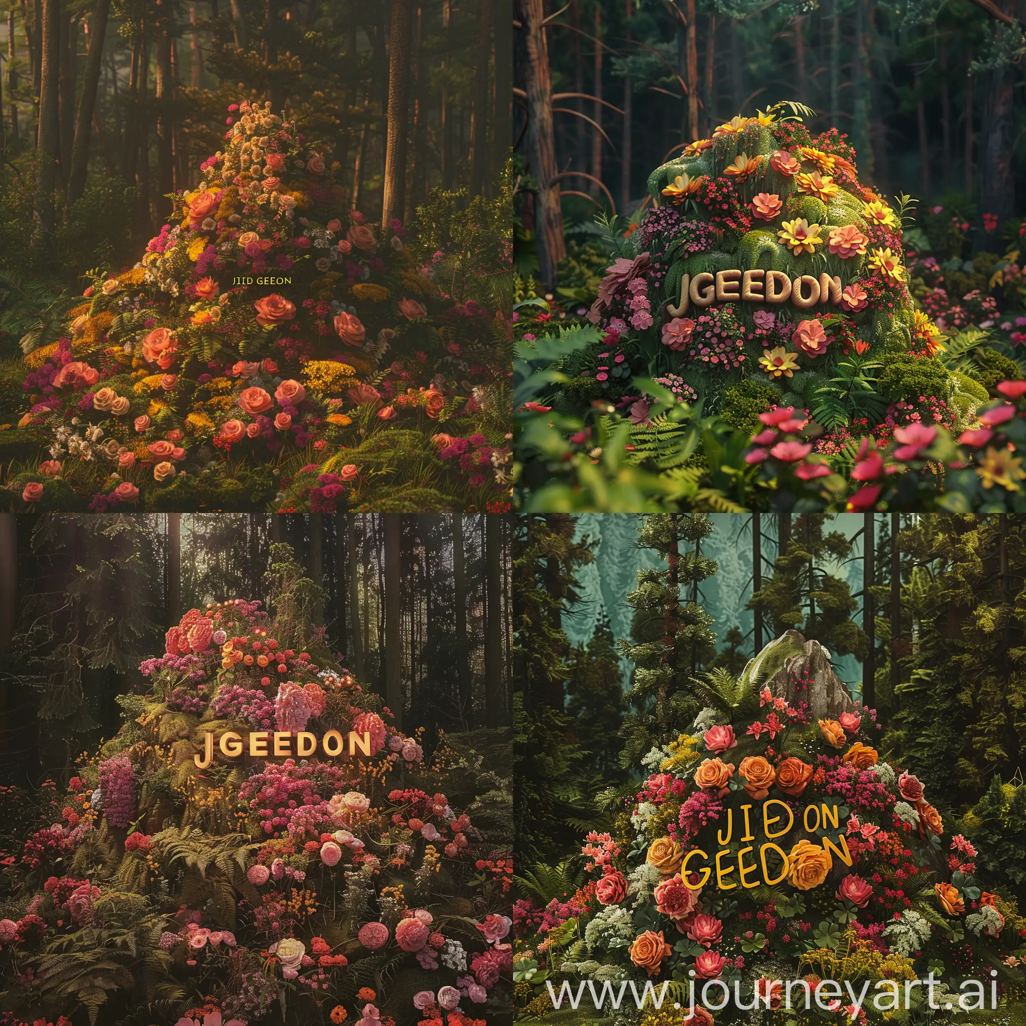 /image mon Nom  '' JIDE GEDEON '' afficher sur une montagne des fleurs dans la forêt