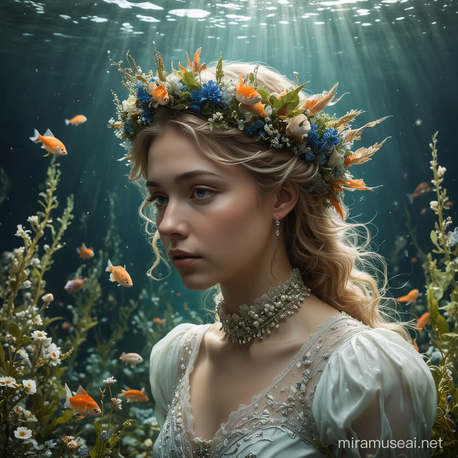 Enchanted Underwater Palace Majestic King of Fish and Prussian Mythology Princess
