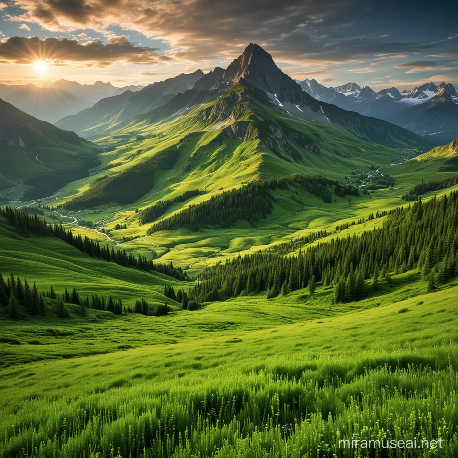 Scenic Landscape Serene Green Mountains