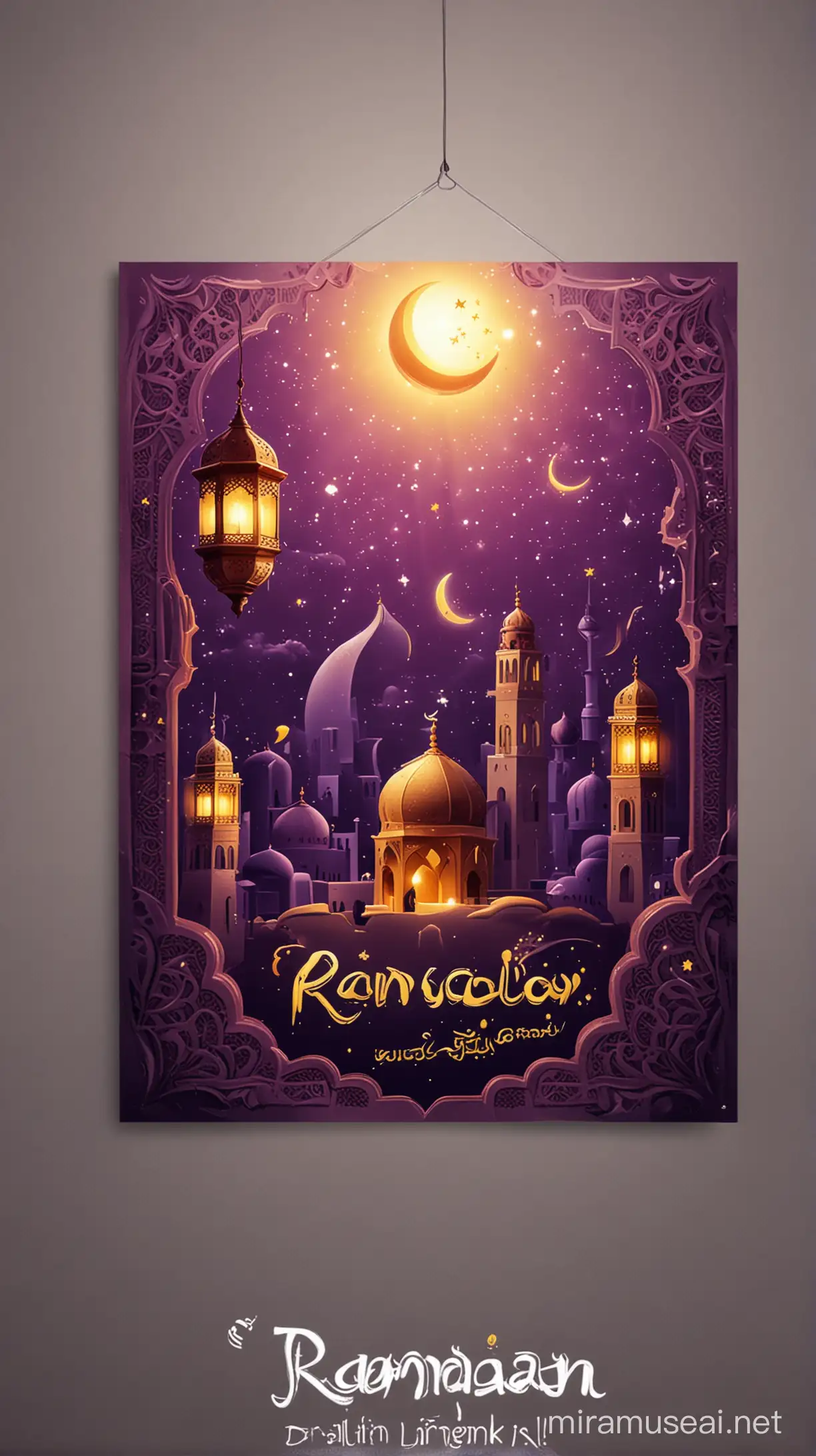 Ramadan Kareem Poster Banner with Islamic Lanterns and Arabic Calligraphy