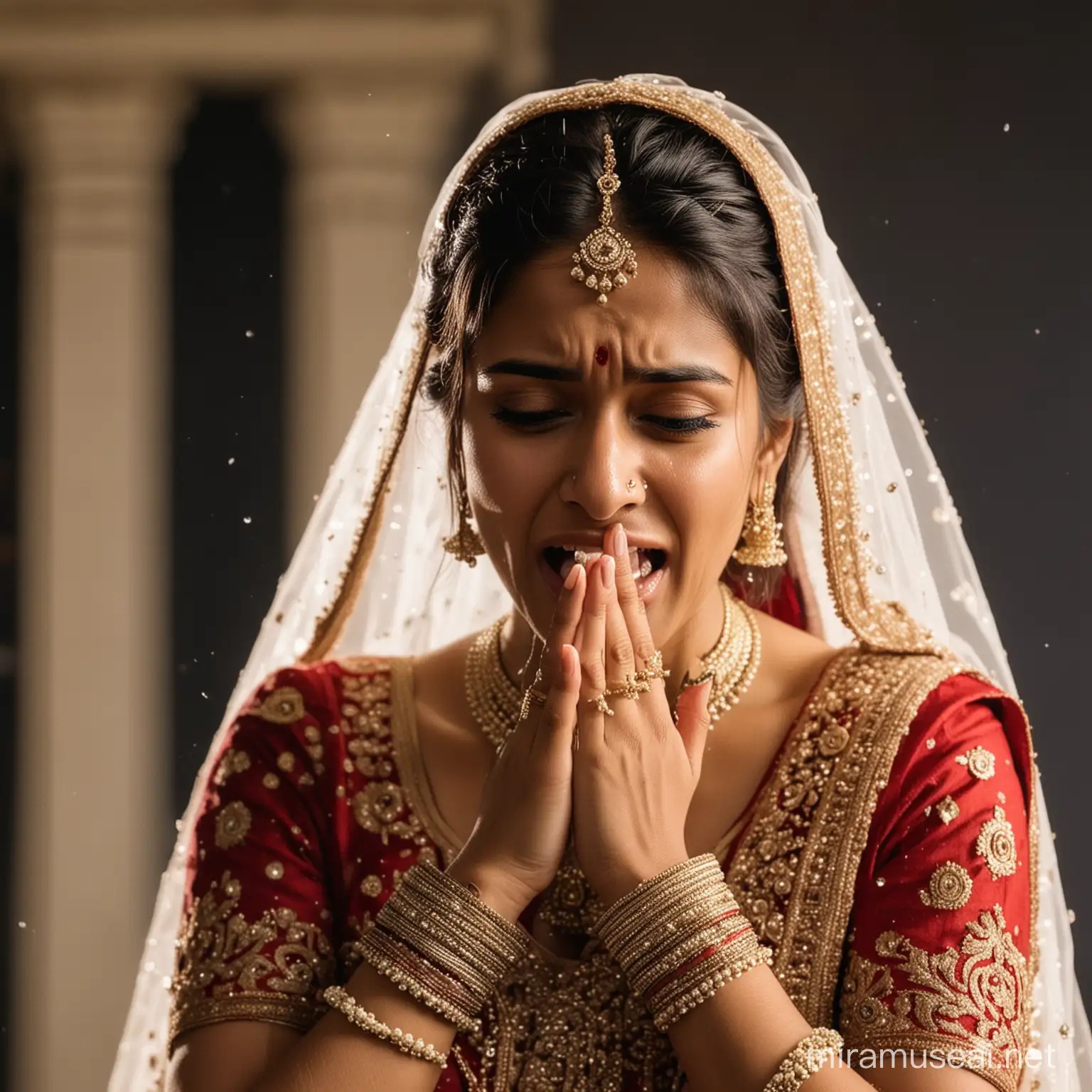young 20 years old Indian Bride Crying with fear in the stage