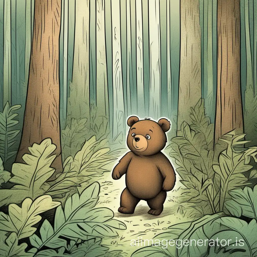 Le petit ours est perdu dans la forêt