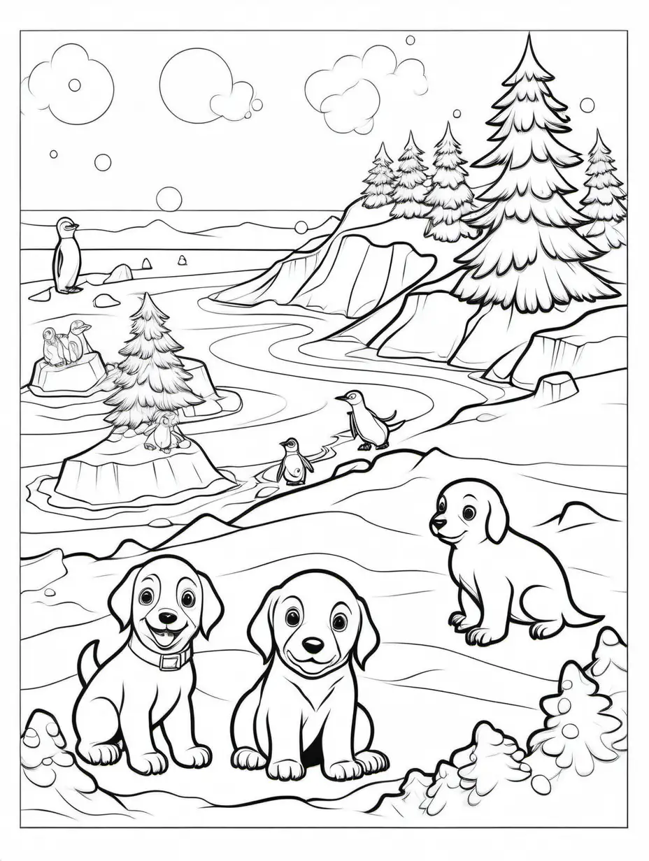 Adorable Puppies Playful Adventure Coloring Page