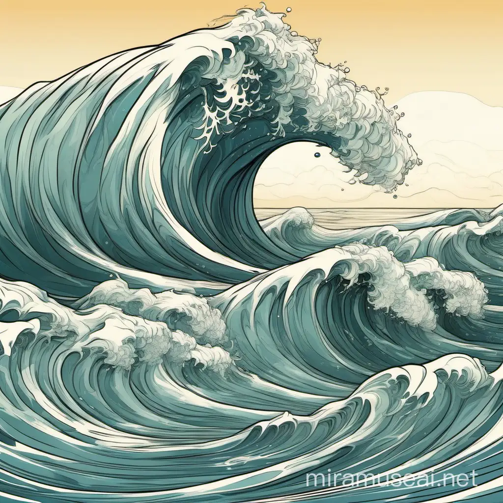 Dynamic Cartoon Wave Rises with Raw Energy and Beauty