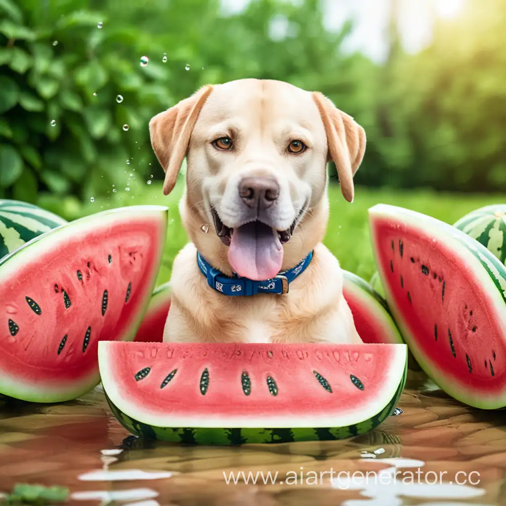 Joyful-Dog-Bathing-Amid-Watermelons