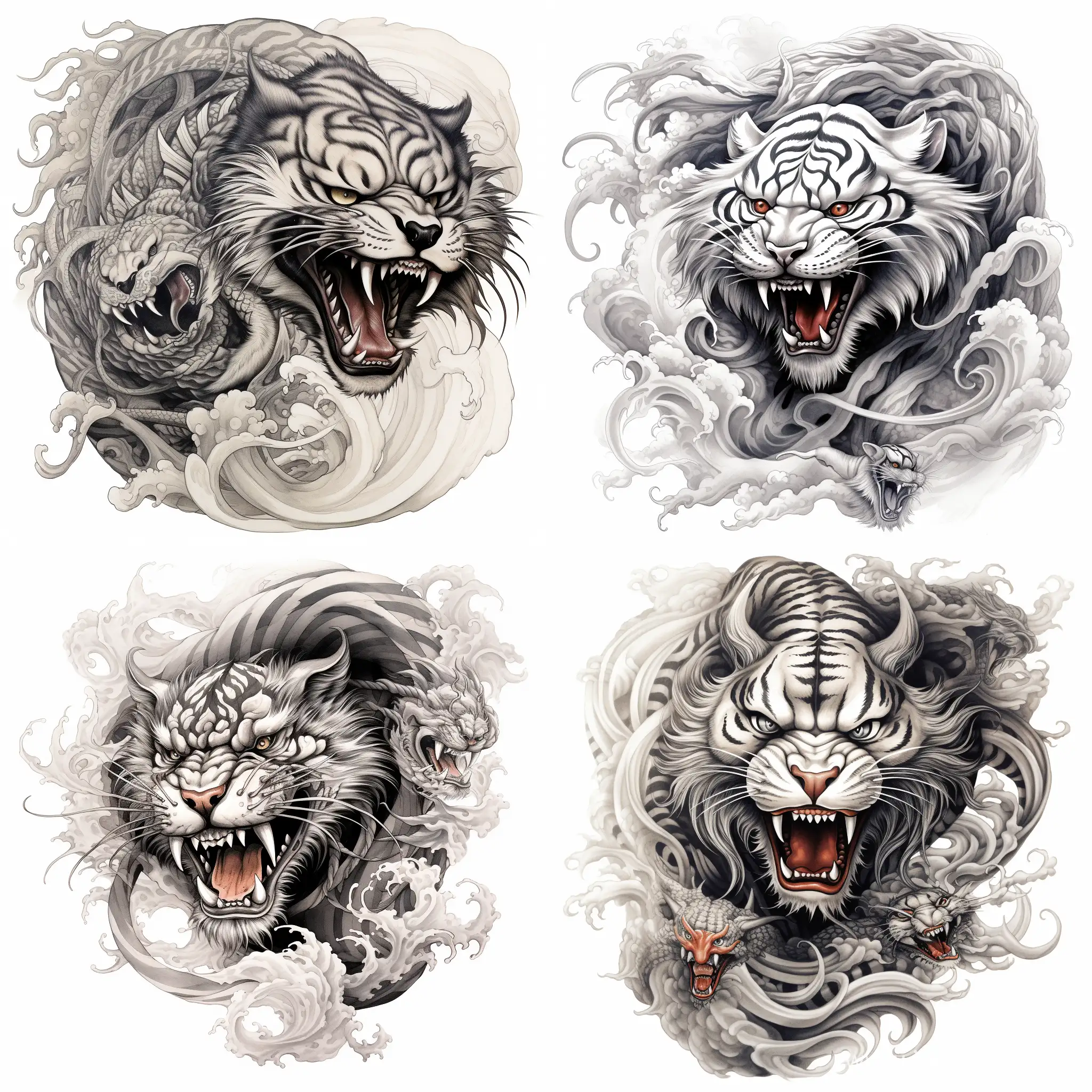 Roaring-Tiger-Tattoo-Wrapped-in-Japanese-Fantasy-Dragon