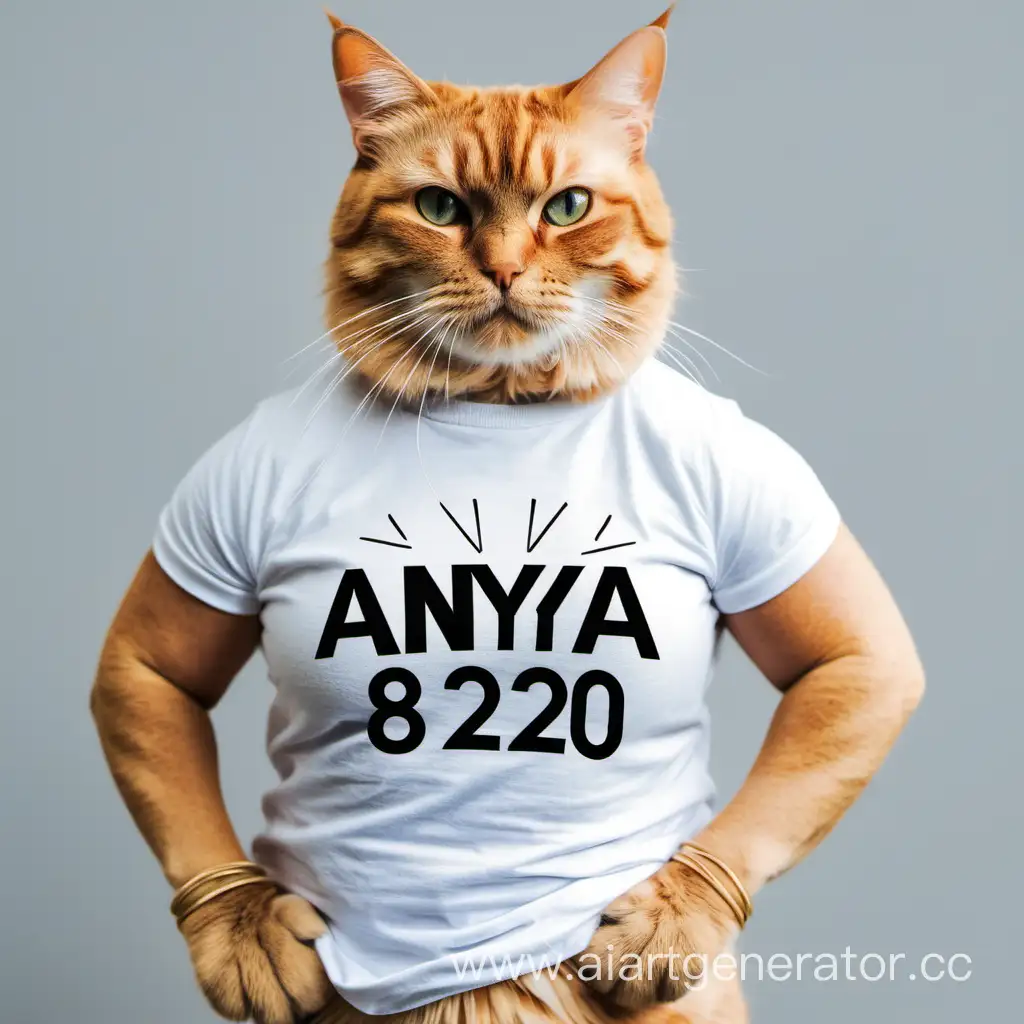 Накаченный кот в футболке с надписью АНЯ820
