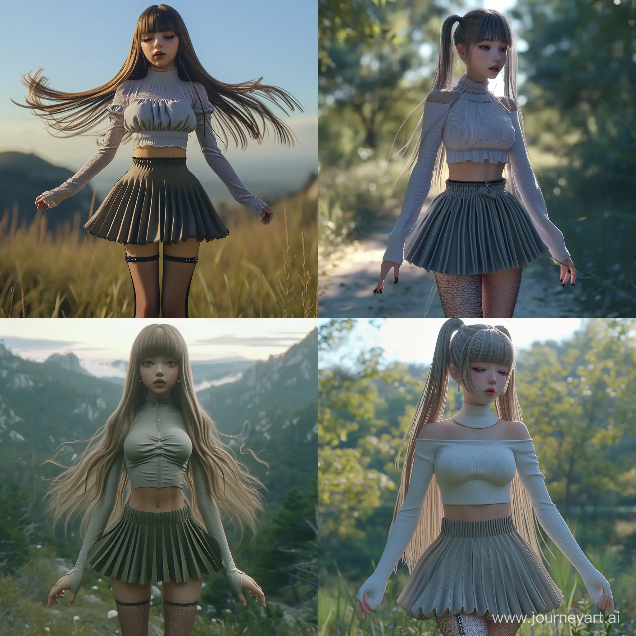 Dreamy-Girl-in-Pleated-Skirt-and-ThighHigh-Stockings-Amidst-Ethereal-Scenery