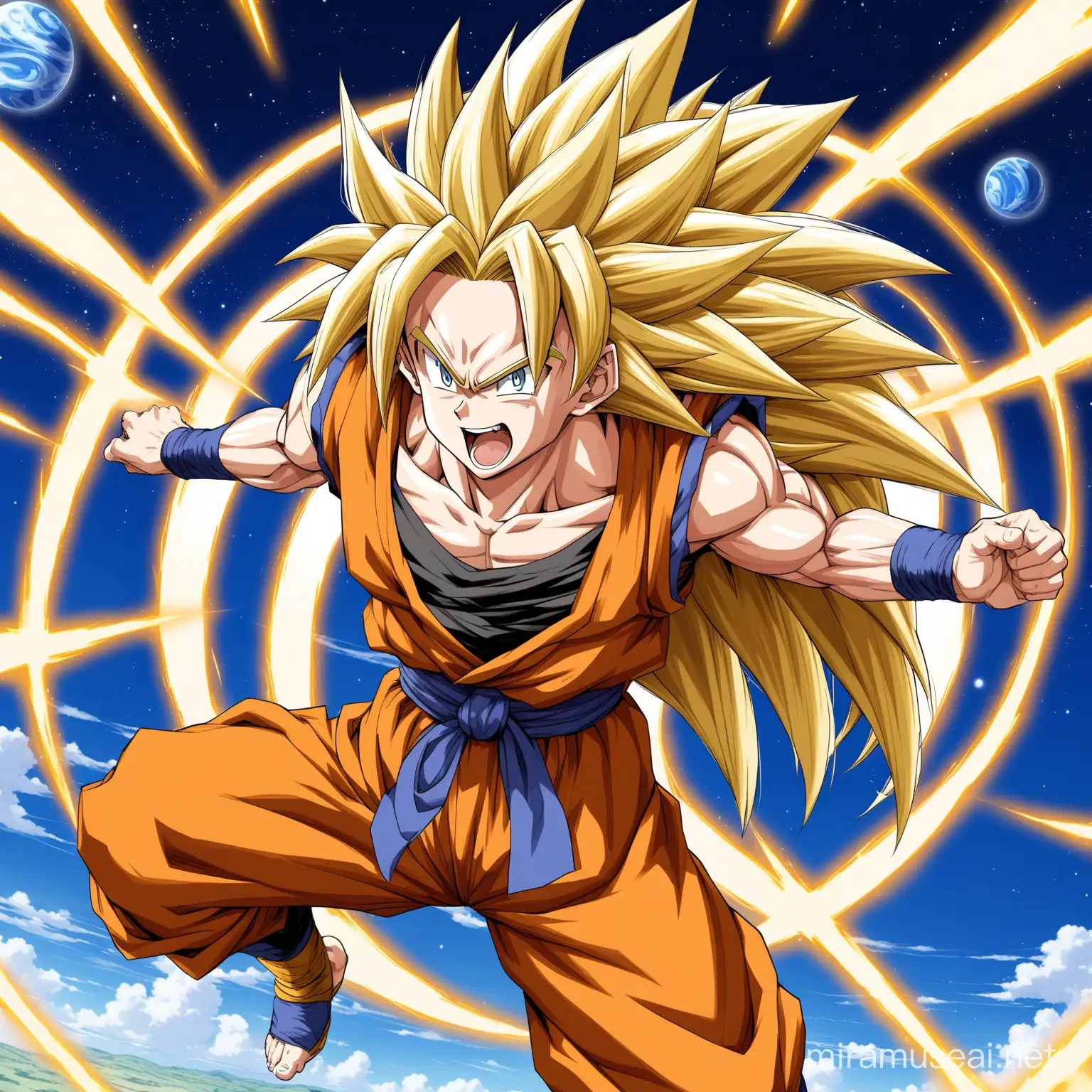 Powerful Dragon Ball Character Goku in Super Saiyan 35 Form | MUSE AI