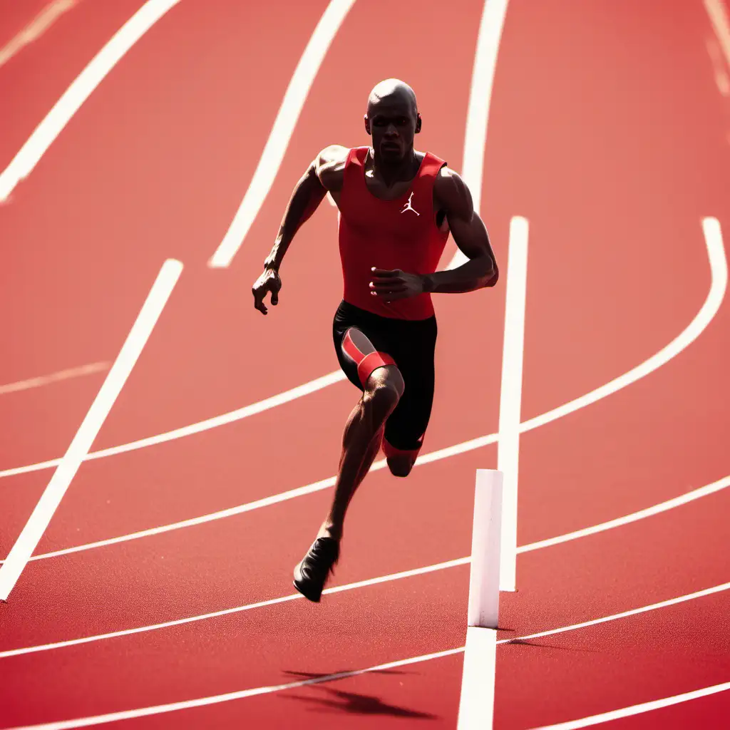 Scene 2: Triumph on the Track
Prompt 1: Dynamic montage of Jordan effortlessly gliding across the red track, his movements a blur of precision and grace.