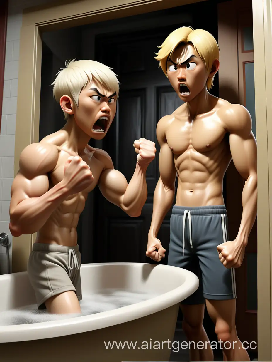 Confrontation-in-the-Bathroom-Athletic-Asian-vs-Upset-Blond