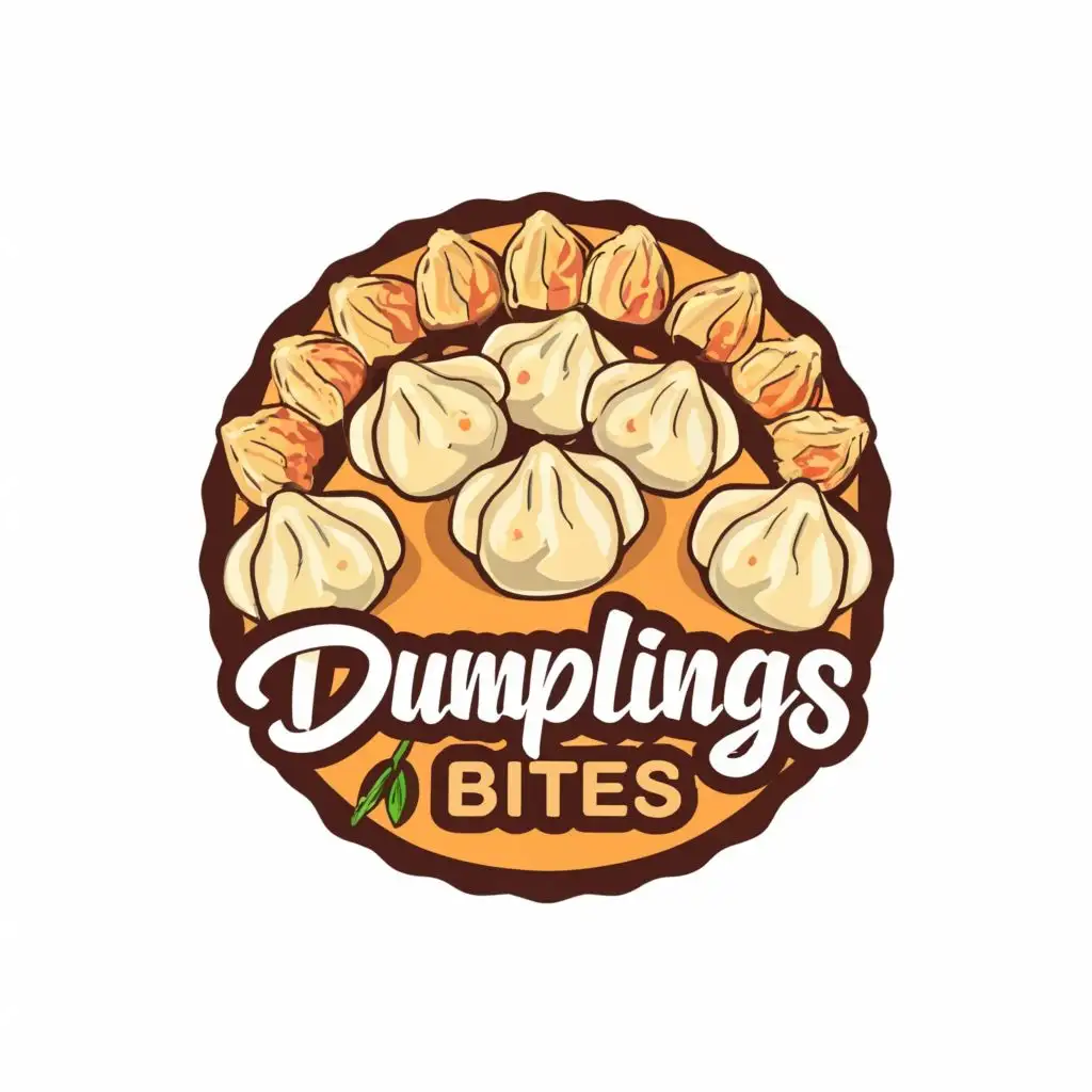 logo, Real dumplings with sauces, with the text "DUMPLING BITES", typography, be used in Retail industry