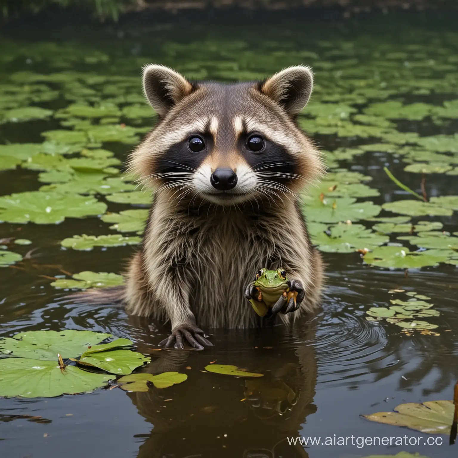 Curious-Raccoon-and-Frog-Encounter-in-Forest