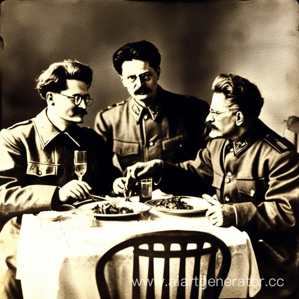 Trotsky has dinner with Stalin in a romantic atmosphere