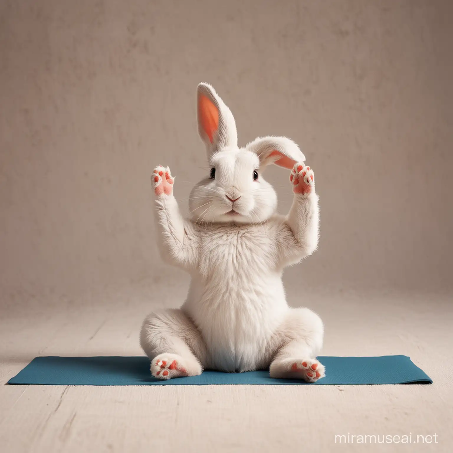 create a image of a bunny practicing yoga