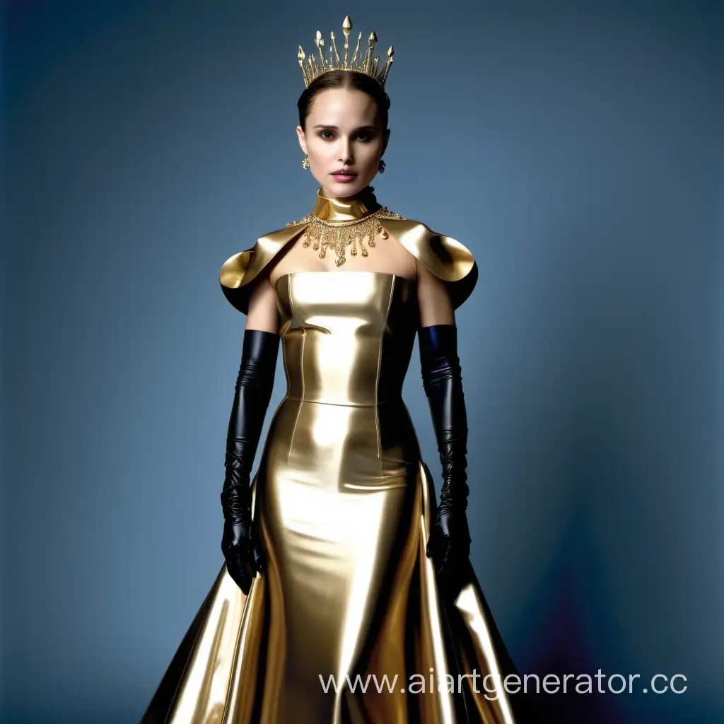 Natalie-Portman-Stunning-in-Gold-Latex-Princess-High-Collar-Gown-and-Elbow-Gloves