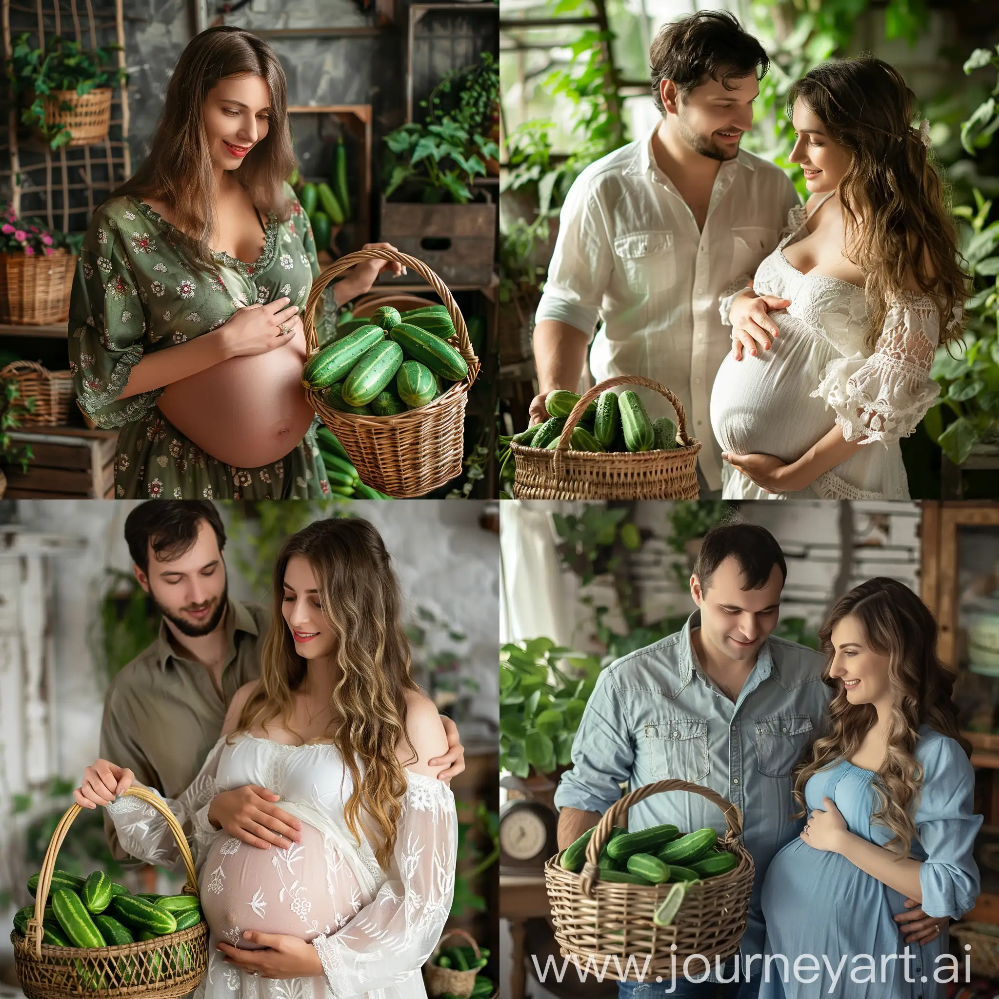 Pregnant-Woman-Holding-Basket-of-Cucumbers-in-Natural-Light