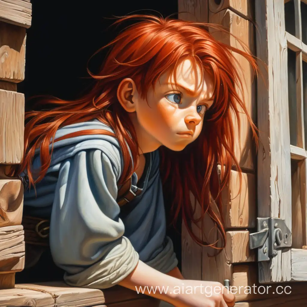 Curious-RedHaired-Boy-Gazing-Out-Window-in-Countryside-Village