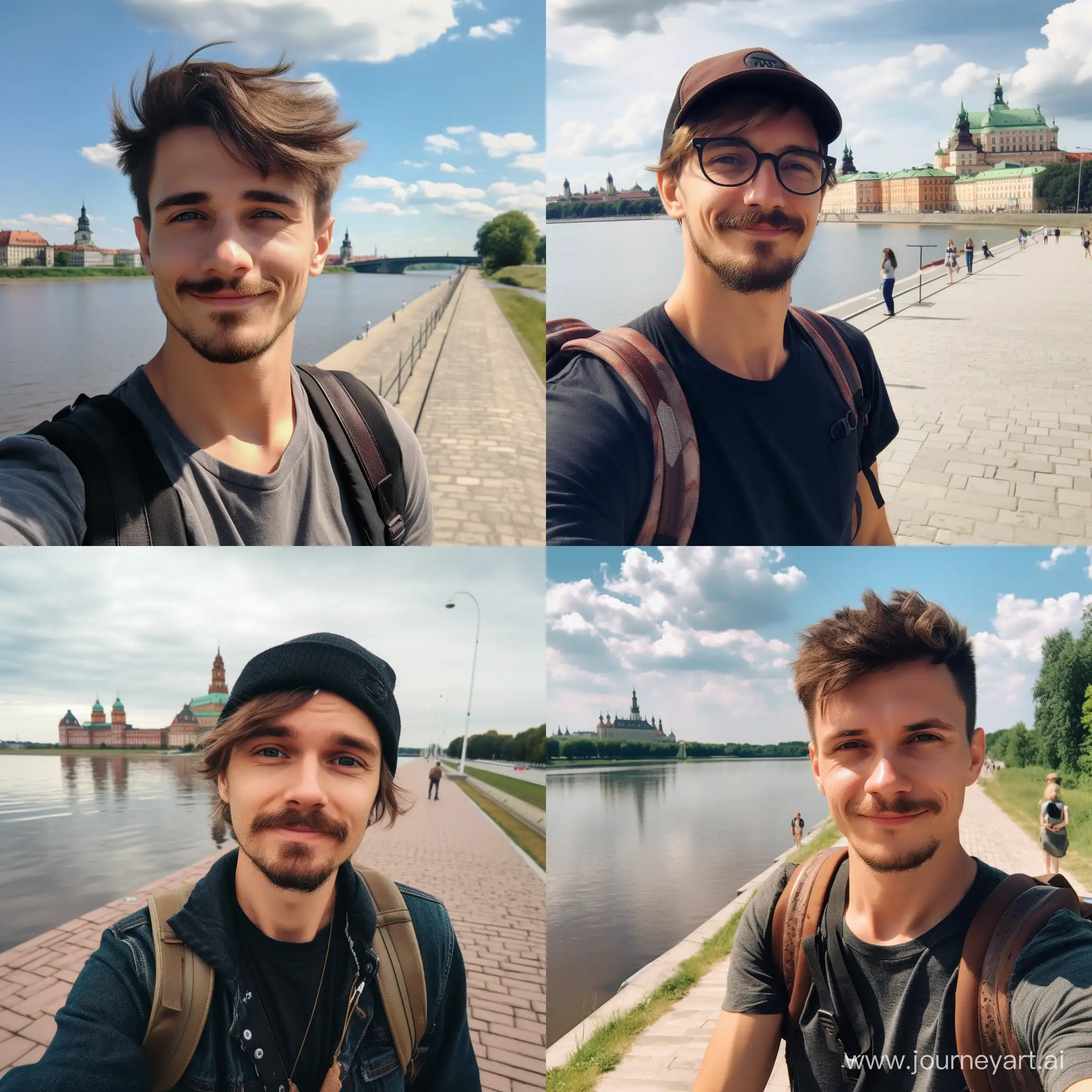 Selfie of 30 years old man, standing in front of Vistula river in Poland, taken for Snapchat in 2018