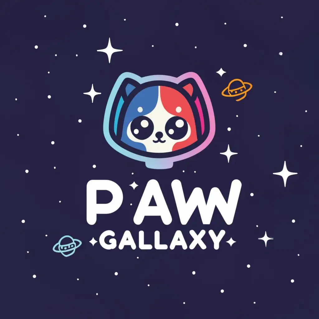 a logo design,with the text "Paw Galaxy", main symbol:Cat in galaxy,Moderate,clear background