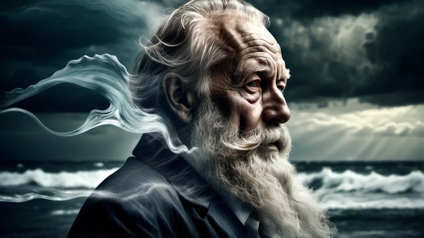 Ethereal Blend Stormy Sea Transformed into Flowing Beard